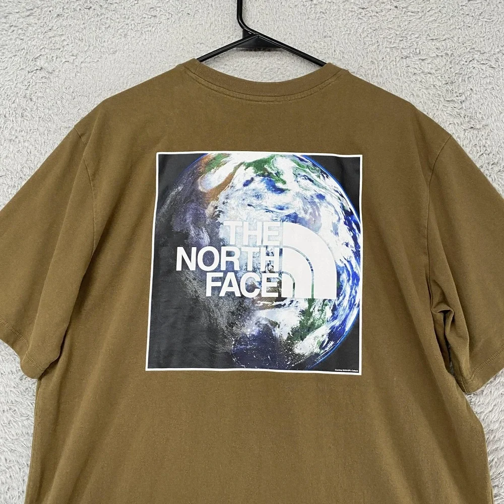 The North Face T-Shirt Mens Large Earth Globe Back Graphic‎ Tee Outdoor Brown